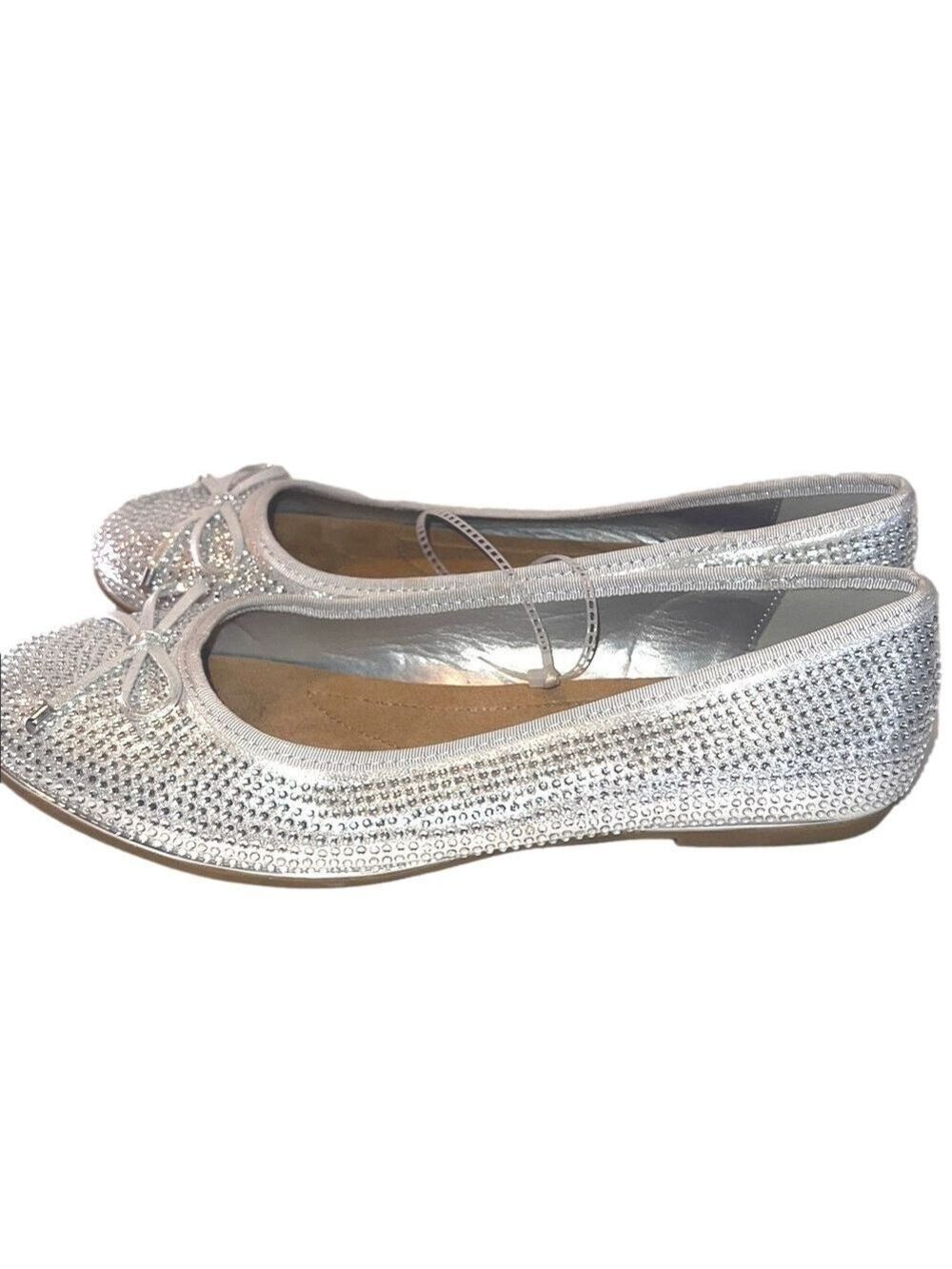 Andiamo Silver Rhinestone Flats with Bow, Size 11,  (T2) - Picture 8 of 10